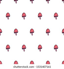 Beautiful doodle mushroom amanita seamless pattern. Botanical drawing. Autumn vector background.