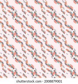 Hermoso doodle sin fisuras de plumas de boho en un fondo rosado. Estilo dibujado a mano. Textura sin inconvenientes