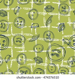 Beautiful doodle seamless pattern with object for needlework. Hand drawn. Accessories for needlework.