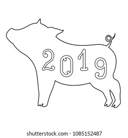 Beautiful doodle symbol of the year 2019 pig for decoration or coloring of anti stress