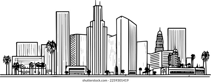 Beautiful doodle vector illustration of los angeles silhouette. LA skyline. 