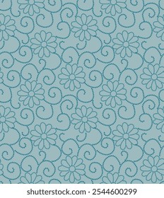 Beautiful Dotted Floral Design Vector, traditional textile polka dot design printed on pastel blue background.