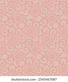 Hermoso Vector de diseño floral punteado, diseño tradicional textil de lunares impreso sobre fondo rosa pastel.