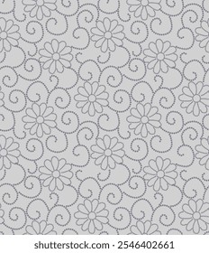 Hermoso Vector de diseño floral punteado, diseño tradicional textil de lunares impreso en fondo gris pastel claro.