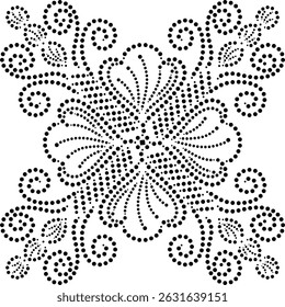 Beautiful dotted Heart shaped flower with swirls Mandala Pattern, Polka dot floral Embroidery pattern, Hand drawn Flowers in dotted flat style vector illustration, Vintage floral pattern