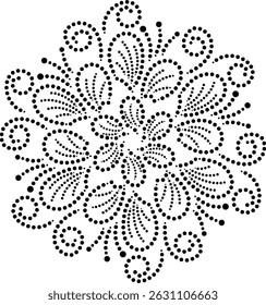 Bonito pontilhado Sobreposição de pétalas de flores em padrão de mandala circular, Polka ponto floral Padrão de bordado, Mão desenhada flores em estilo plano pontilhado vetor ilustração, Vintage floral Design padrão