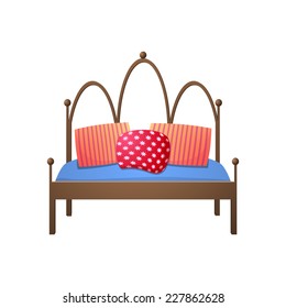 Beautiful double bed in a realistic style, vector illustration isolated on background