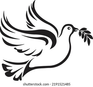 Beautiful Dove Bird with Leaves Silhouette