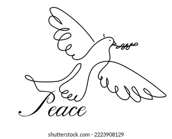 Beautiful dove with tree branch on white background, illustration. Symbol of peace