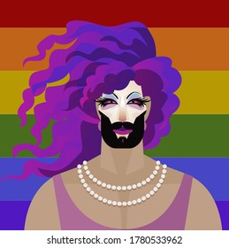 hermosa drag queen con bandera de maquillaje y orgullo