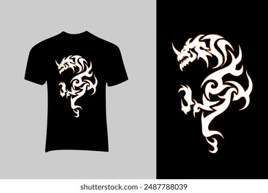 Beautiful Dragon T-shirt Design Black and White Art for Men and Women.