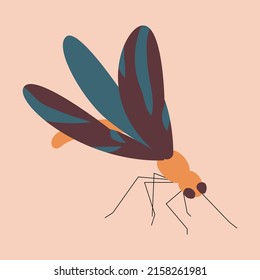 Beautiful dragonfly with colorful wings. Flat vector illustration