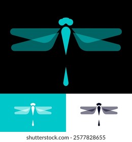 Beautiful dragonfly in flat design style consists of geometric turquoise elements. 