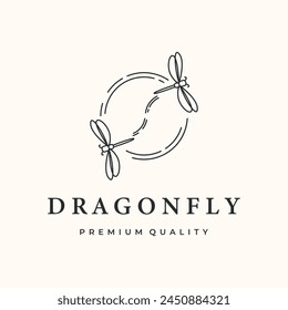 beautiful dragonfly line art logo vector minimalist illustration design, twin insect symbol design