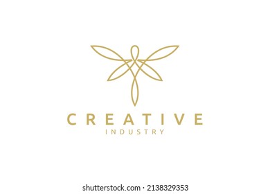 beautiful dragonfly logo with gold color linear concept