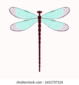Beautiful dragonfly on a white background. Hand drawn.  Vector illustration. Pattern for card, invitation, wrapping paper, textile fabric 