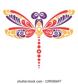 Beautiful dragonfly tattoo. Artistic pattern in butterfly shape
