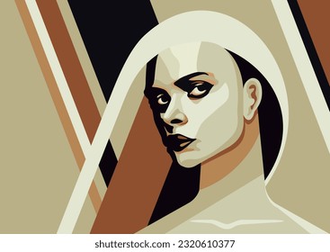 Beautiful dramatic woman portrait in 1920s Art Deco style in abstract angular geometric style