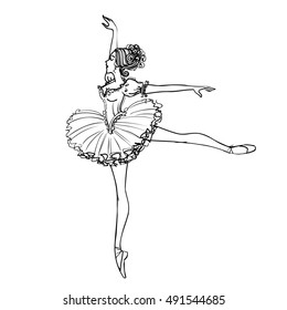 Beautiful drawing ballerina on a white background, sketch. Vector illustration.