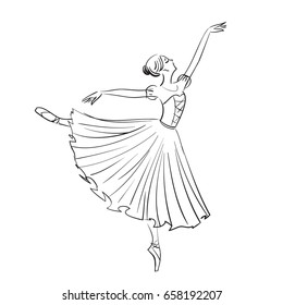 Beautiful drawing ballerina on a white background, sketch. Vector illustration.