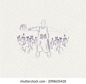 beautiful drawing of a basketball player with a ball