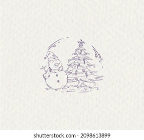 beautiful drawing of a cheerful snowman