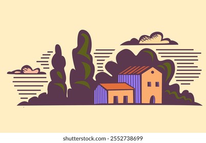 beautiful drawing image with  european village