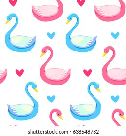 Beautiful drawing swan couple pattern vector illustration. Cartoon cute swan seamless
