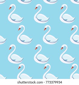 Beautiful drawing swan couple pattern vector illustration. Cartoon cute swan seamless