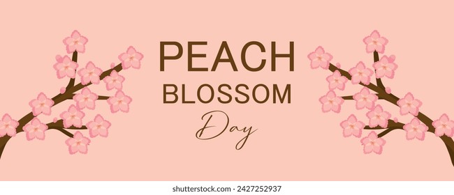 Beautiful drawn blooming branches and text PEACH BLOSSOM DAY on 