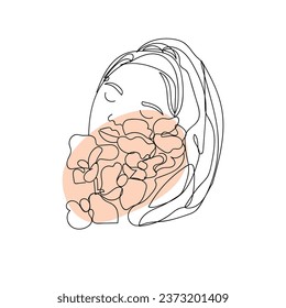 Beautiful drawn woman with flowers on white background