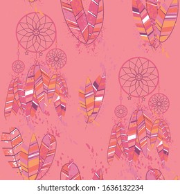 Beautiful dream catcher, great design for any purposes. Art vector illustration. Fashion print design texture. Abstract geometric shape. Vector illustration wallpaper seamless pattern background.