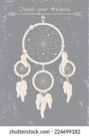 beautiful dream catcher on grunge gray background