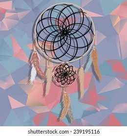 Beautiful dream catcher on polygonal  background with triangles.