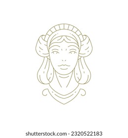 Beautiful dream woman face with elegant hairstyle minimal line logo for beauty hairdresser salon vector illustration. Glamour female portrait fashion lady head icon cosmetology skin care makeup artist