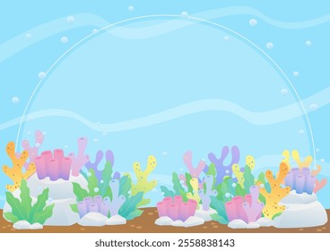 beautiful and dreamy various reef under the ocean theme frame, vector illustration