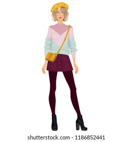 Beautiful dress up female paper doll, ready for cut out and play. Vector illustration.