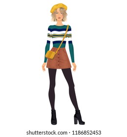 Beautiful dress up female paper doll, ready for cut out and play. Vector illustration.
