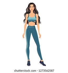 Beautiful dress up female paper doll, ready for cut out and play. Sportswear theme. Vector illustration.