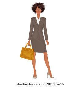 Beautiful dress up female paper doll, ready for cut out and play. Office style clothes theme. Vector illustration.