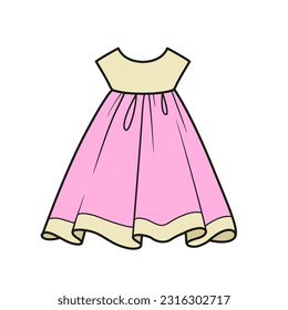 Beautiful dress with fluffy skirt color variation for coloring page on a white background