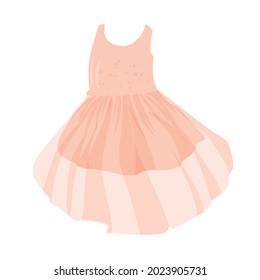 A beautiful dress for a girl in coral color. Vector illustration isolated on white background.