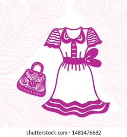 Beautiful dress and handbag. Vector illustration