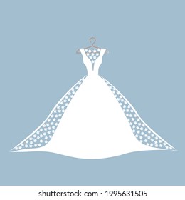 A Beautiful Dress On A Hanger For A Wedding, Evening Or Prom. Beauty And Fashion. Background Vector Illustration Template For Invitation, Flyer Or Card.