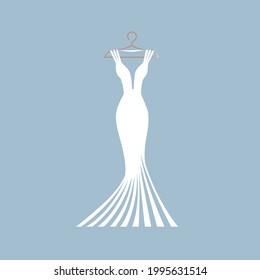 A beautiful dress on a hanger for a wedding, evening or prom. Beauty and fashion. Background vector illustration template for invitation, flyer or card.