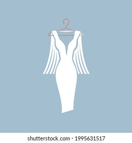 A beautiful dress on a hanger for a wedding, evening or prom. Beauty and fashion. Background vector illustration template for invitation, flyer or card.