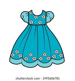Beautiful dress outline for coloring on a white background