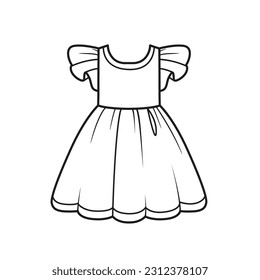 Beautiful dress outline for coloring page on a white background 