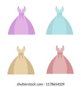 Beautiful dresses. A set of different colors of dresses. Vector illustration. A set of vintage dresses. EPS 10.