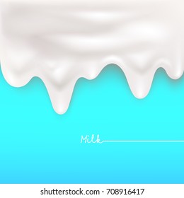 Beautiful dripping liquid fluid,  flowing milk or yogurt with shadow background. Vector illustration